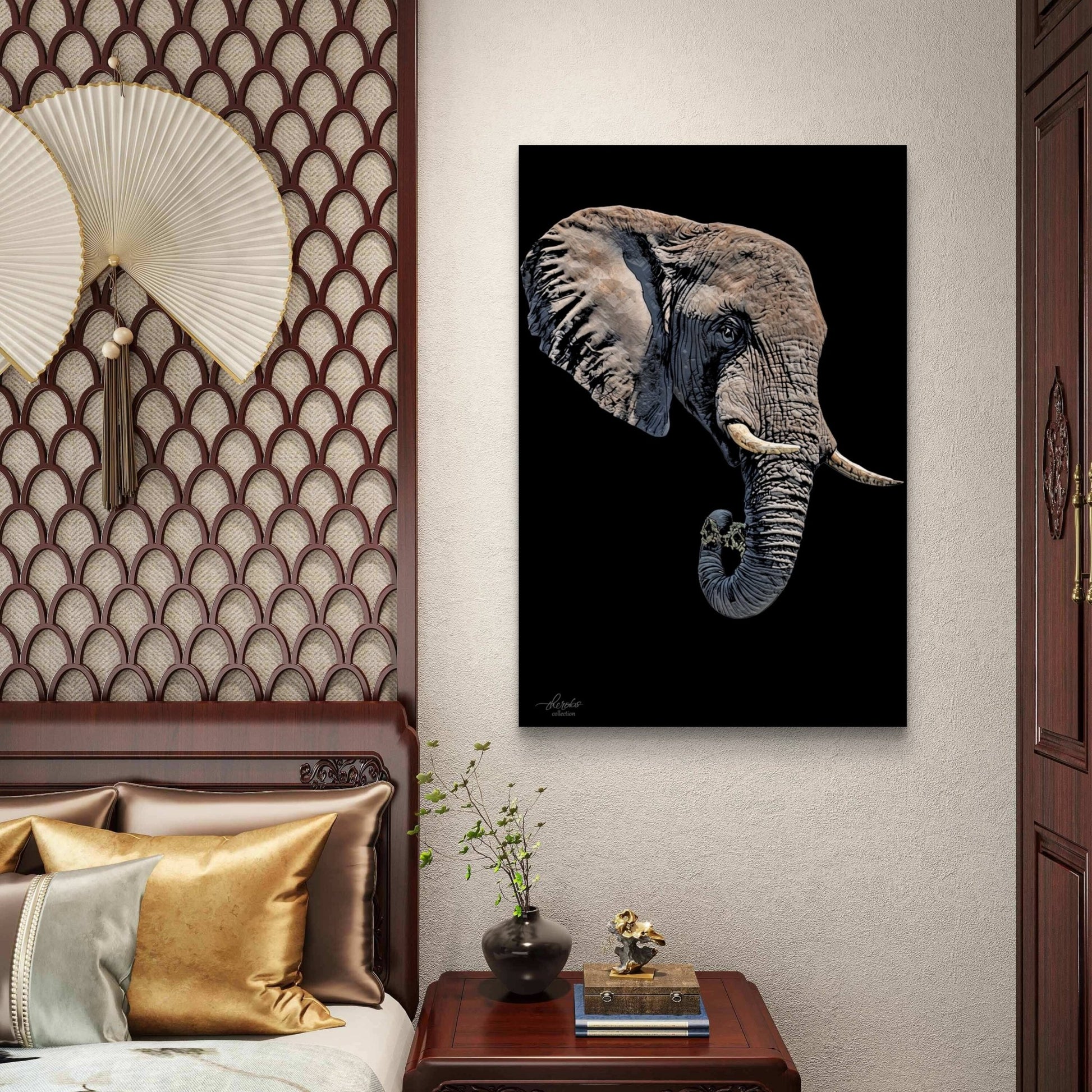 Elephant Satin Stretched Black Canvas Print II - HD Printing