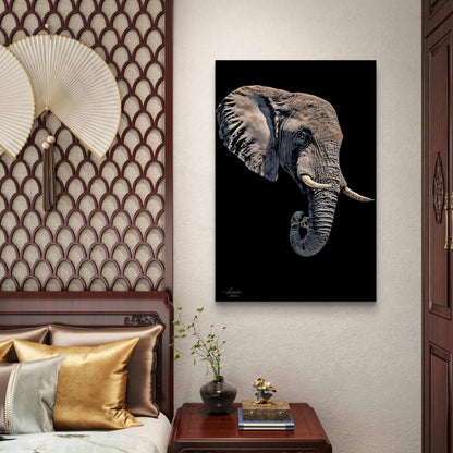 Elephant Satin Stretched Black Canvas Print II - HD Printing
