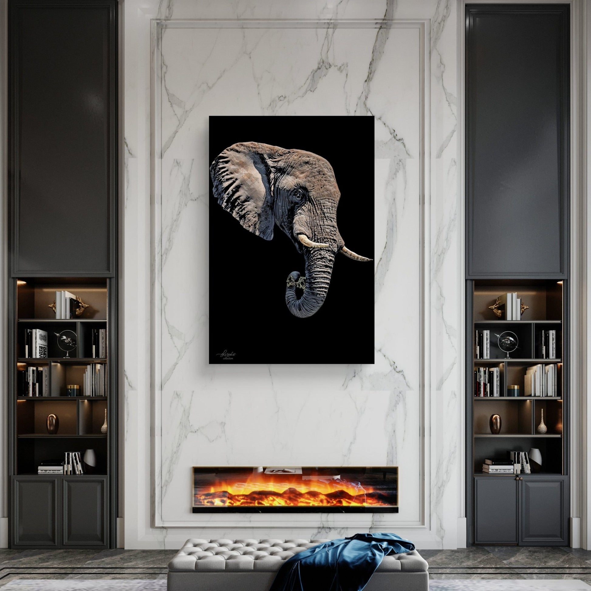 Elephant Satin Stretched Black Canvas Print II - HD Printing