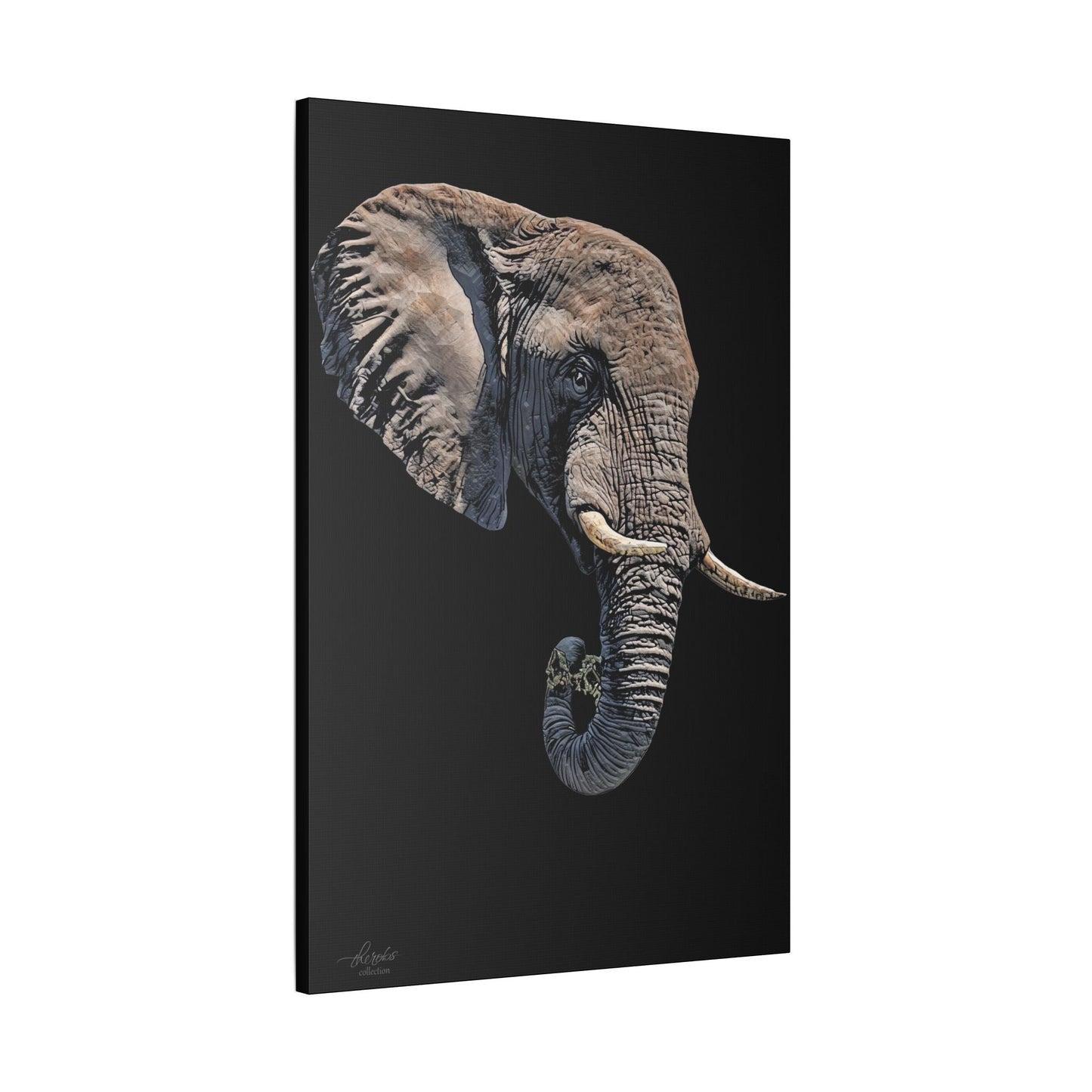 Elephant Satin Stretched Black Canvas Print II - HD Printing