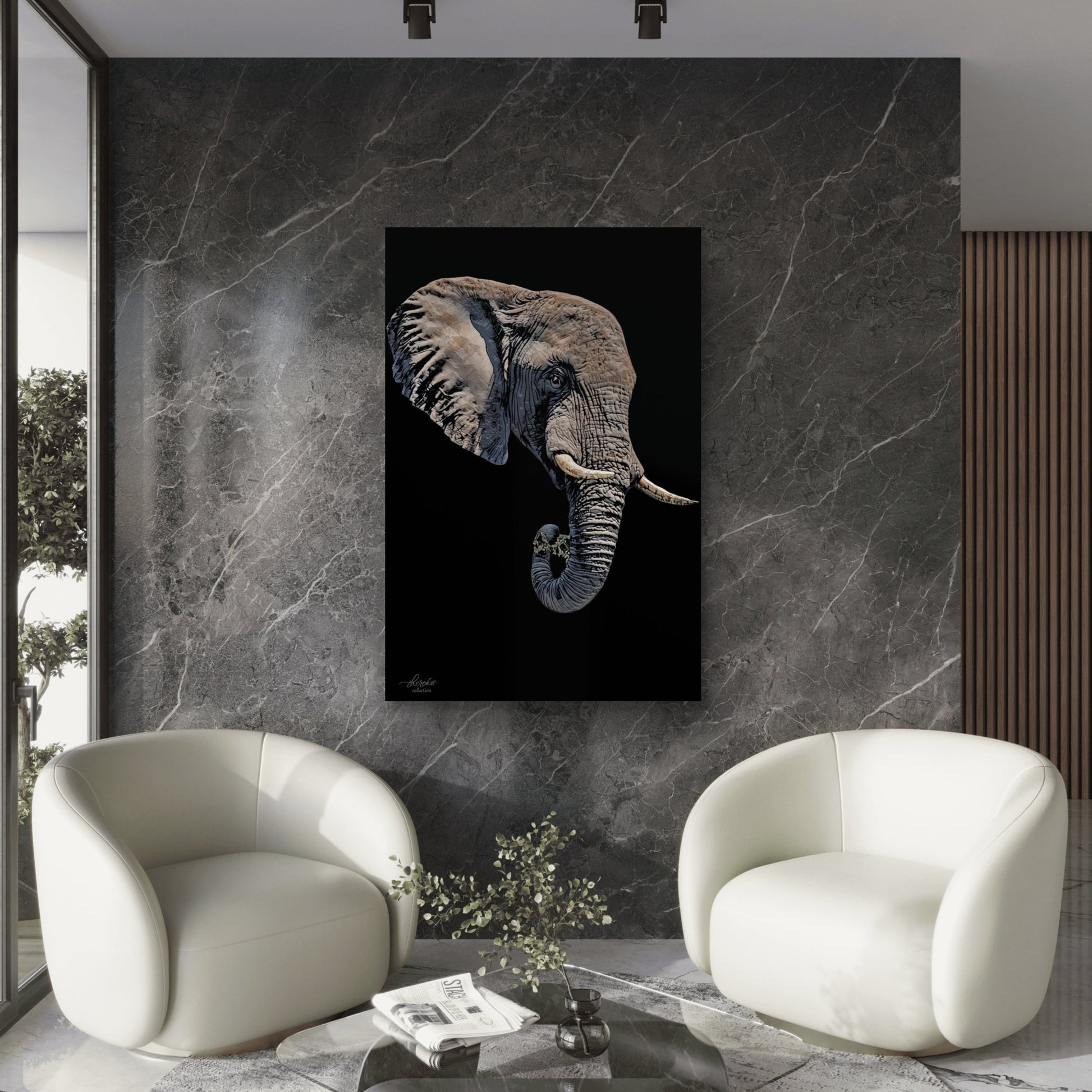 Elephant Satin Stretched Black Canvas Print II - HD Printing