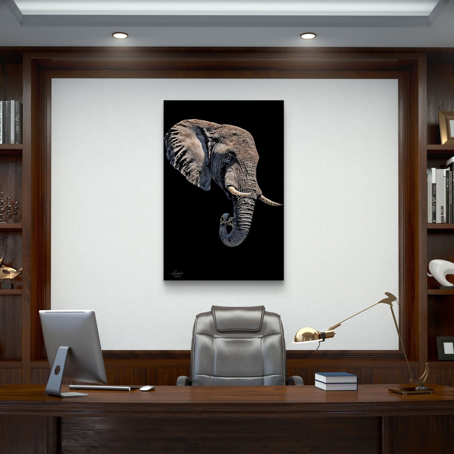 Elephant Satin Stretched Black Canvas Print II - HD Printing
