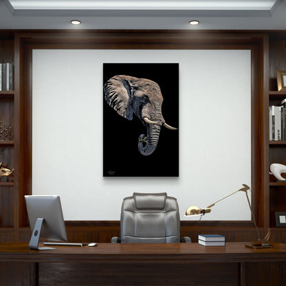 Elephant Satin Stretched Black Canvas Print II - HD Printing