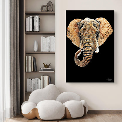 Elephant Satin Stretched Black Canvas Print III - HD Printing
