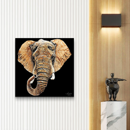 Elephant Satin Stretched Black Canvas Print III - HD Printing