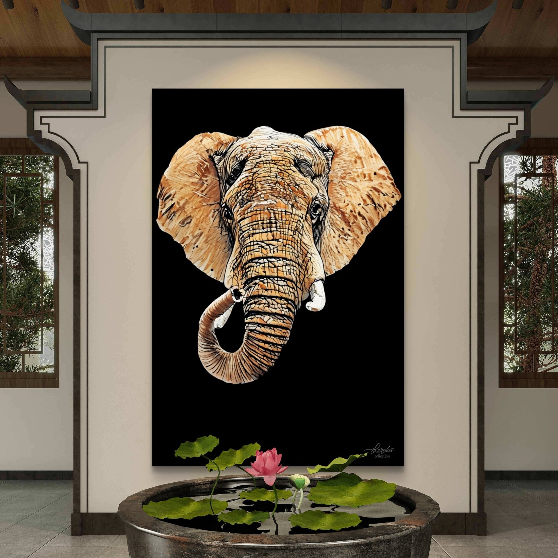 Elephant Satin Stretched Black Canvas Print III - HD Printing