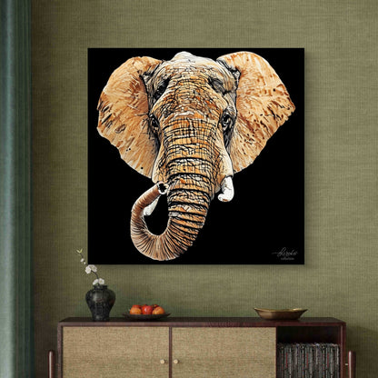 Elephant Satin Stretched Black Canvas Print III - HD Printing