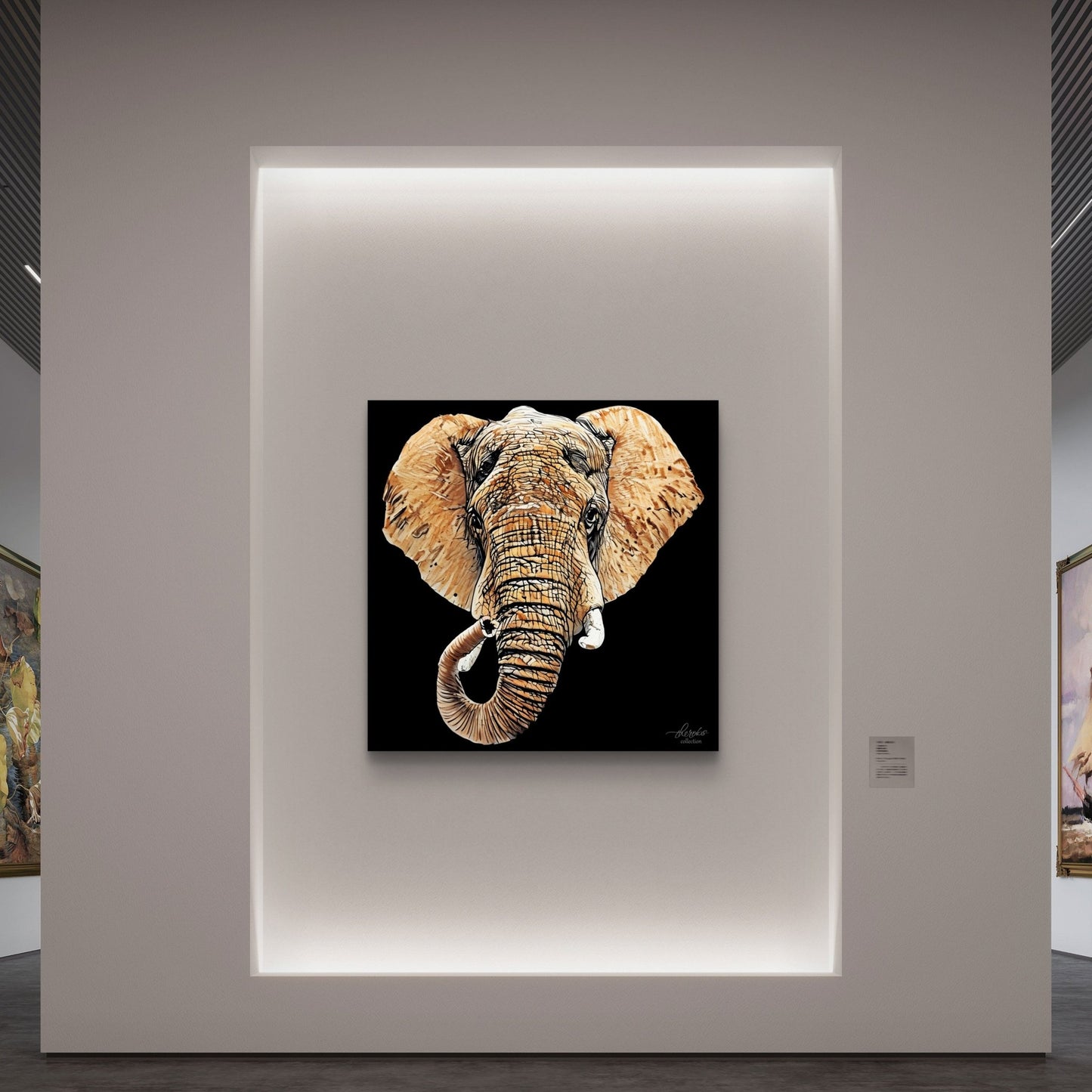 Elephant Satin Stretched Black Canvas Print III - HD Printing