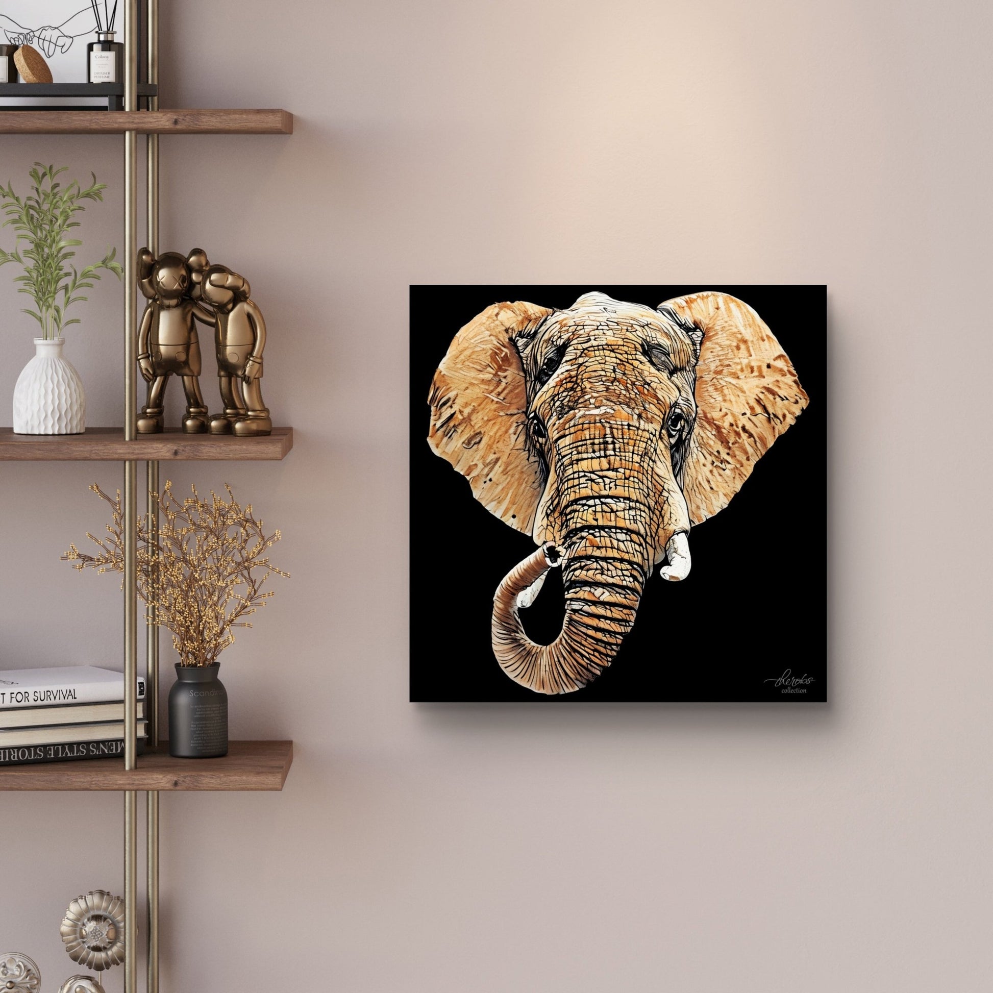 Elephant Satin Stretched Black Canvas Print III - HD Printing