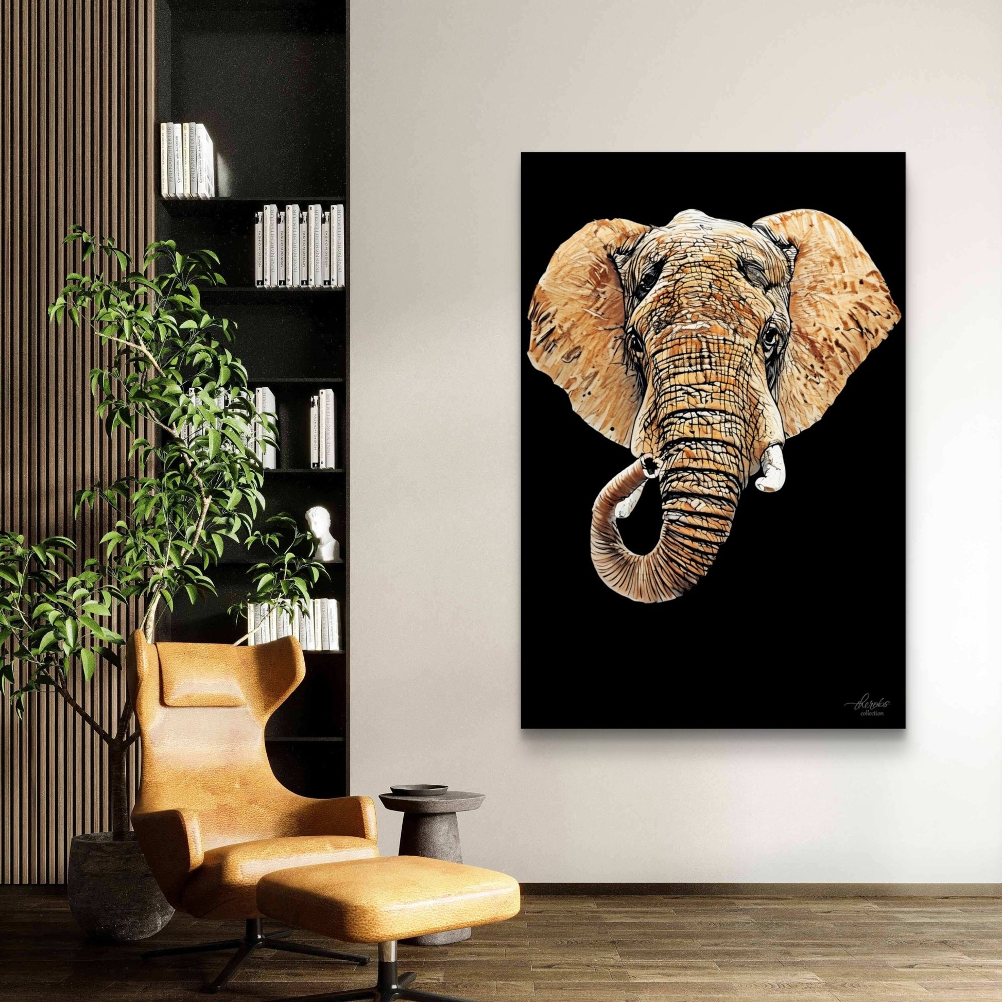 Elephant Satin Stretched Black Canvas Print III - HD Printing