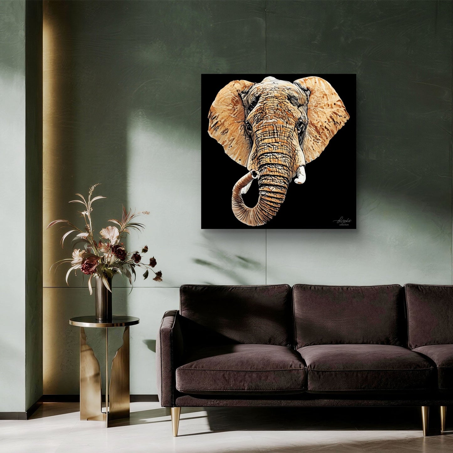 Elephant Satin Stretched Black Canvas Print III - HD Printing