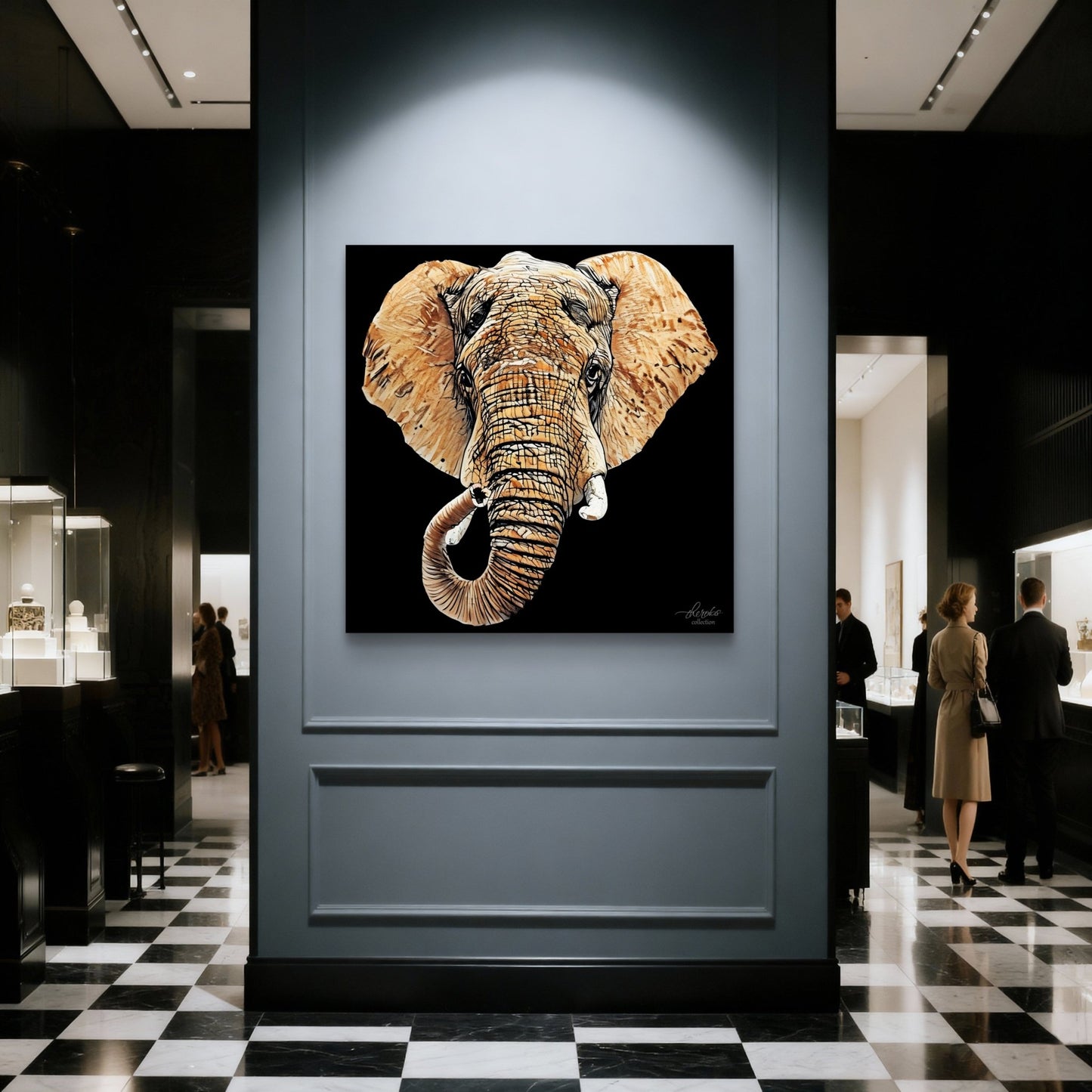 Elephant Satin Stretched Black Canvas Print III - HD Printing