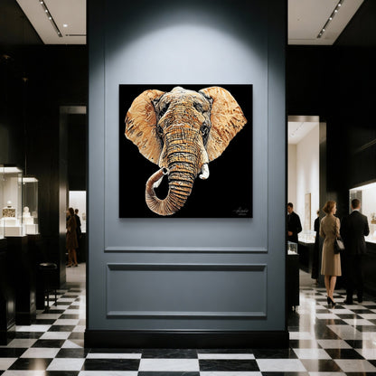 Elephant Satin Stretched Black Canvas Print III - HD Printing