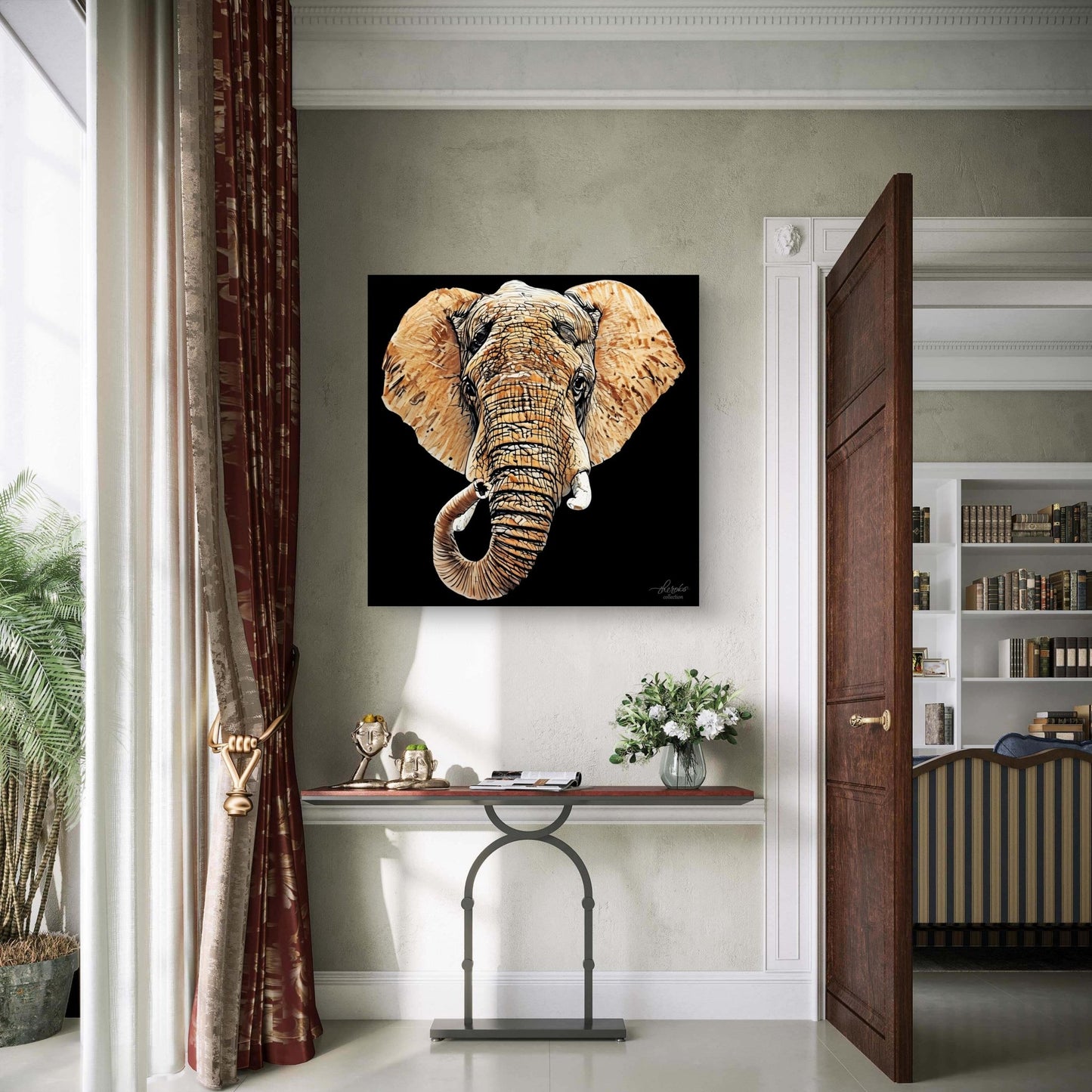 Elephant Satin Stretched Black Canvas Print III - HD Printing