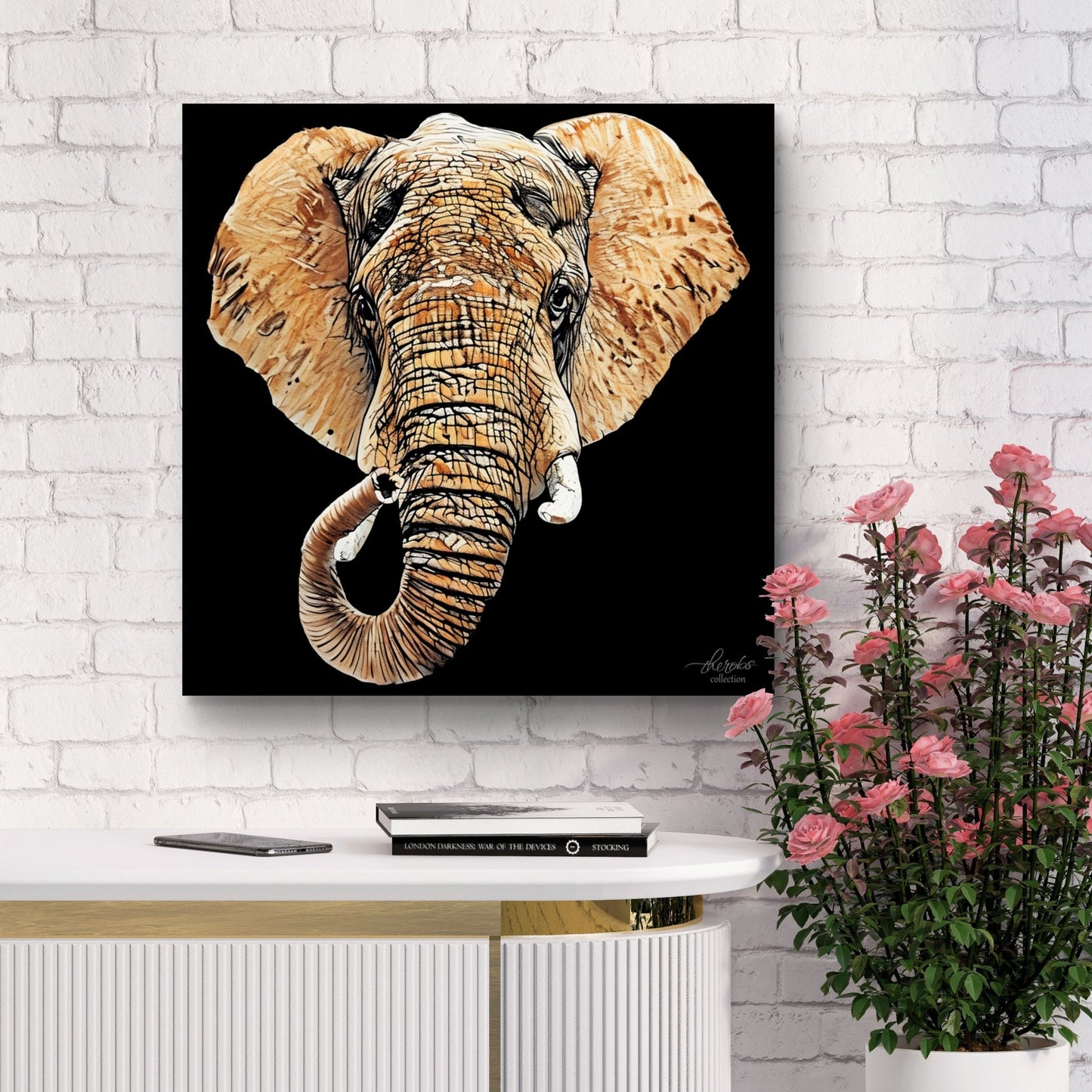 Elephant Satin Stretched Black Canvas Print III - HD Printing