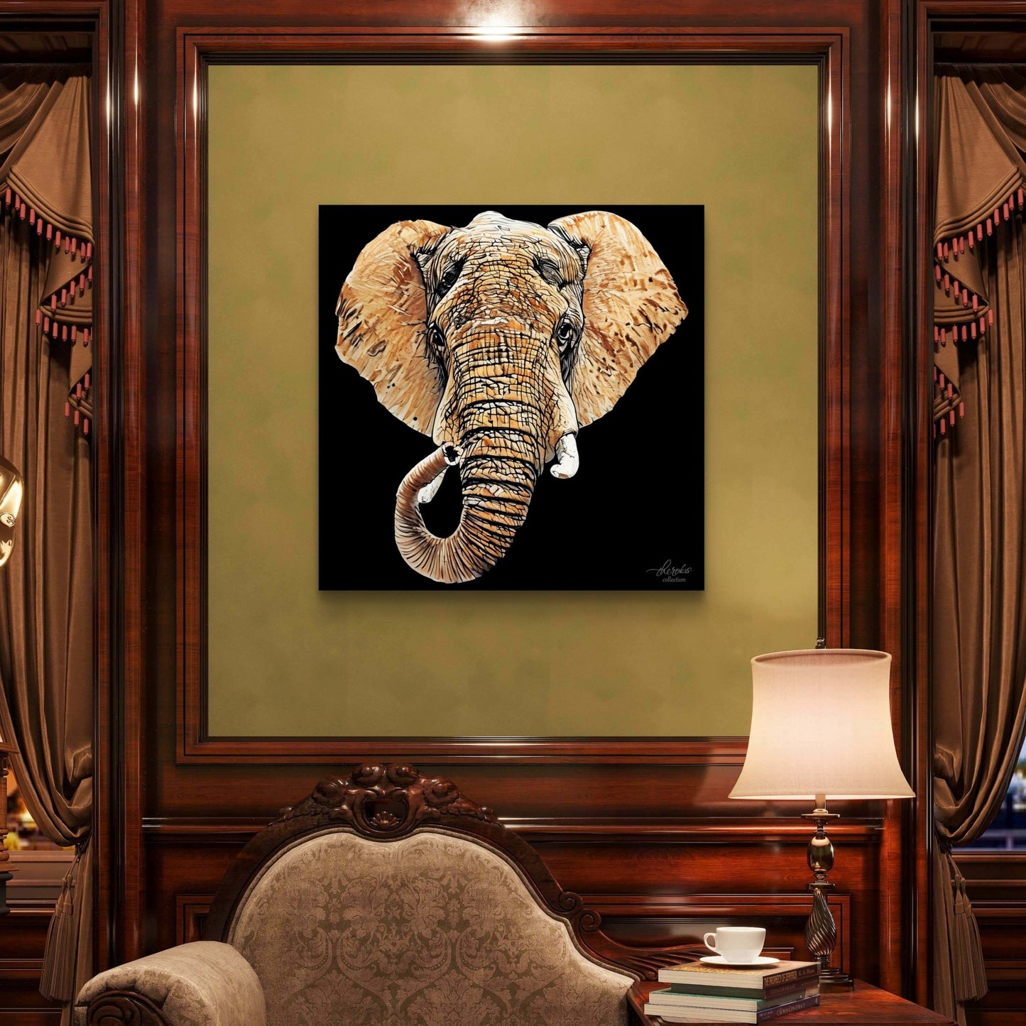 Elephant Satin Stretched Black Canvas Print III - HD Printing