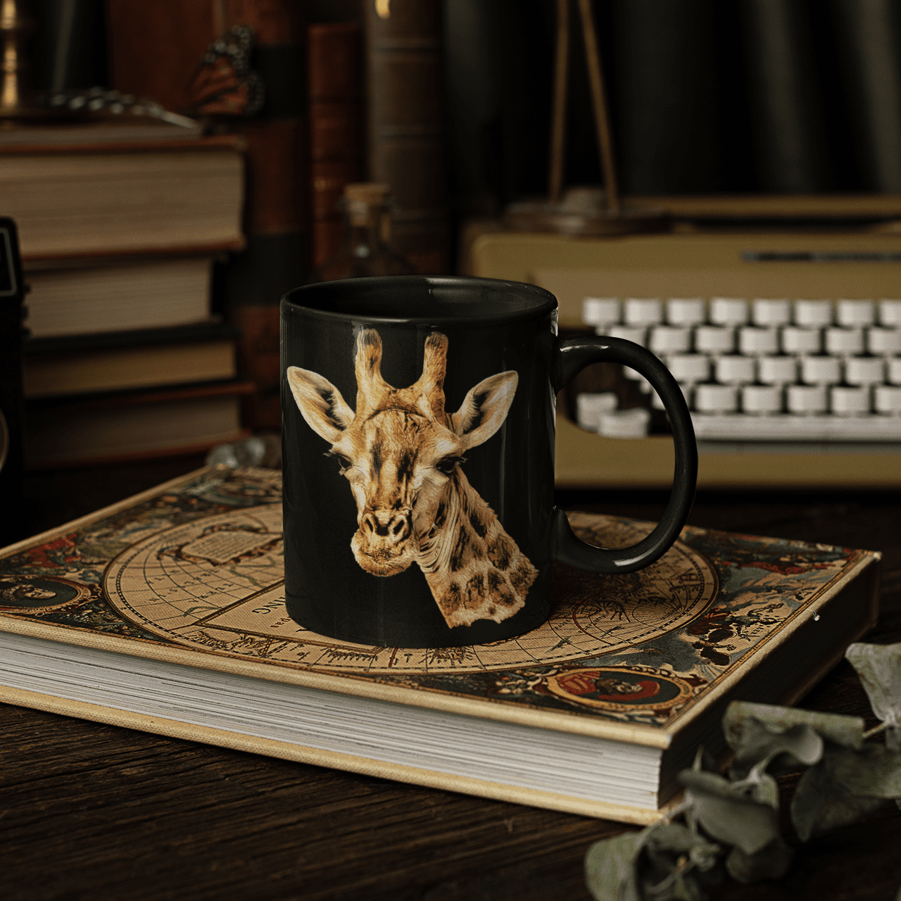 Giraffe 15oz Large Black Ceramic Mug - HD Printing