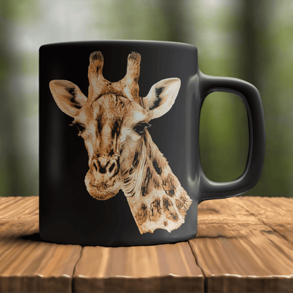 Giraffe 15oz Large Black Ceramic Mug - HD Printing