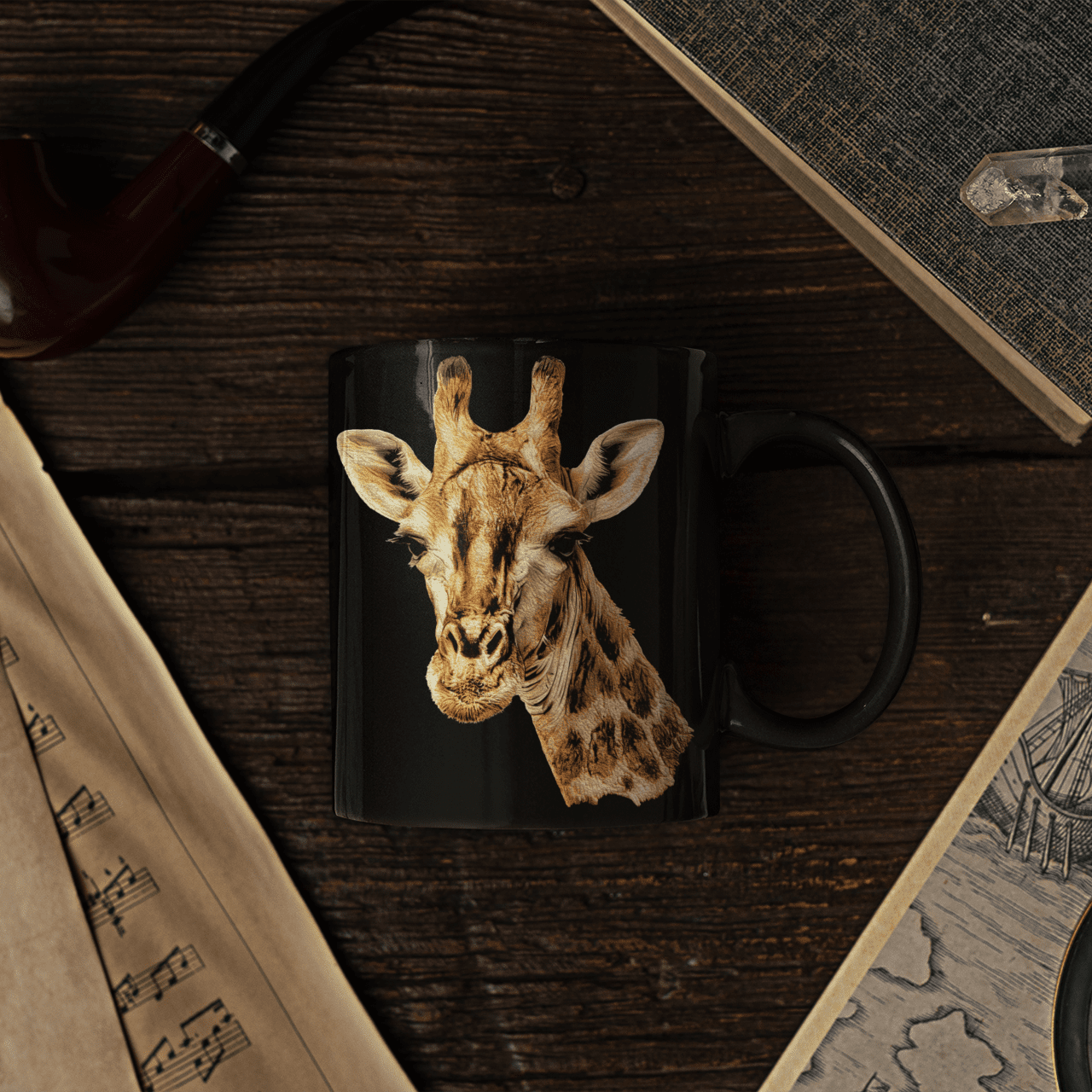 Giraffe 15oz Large Black Ceramic Mug - HD Printing