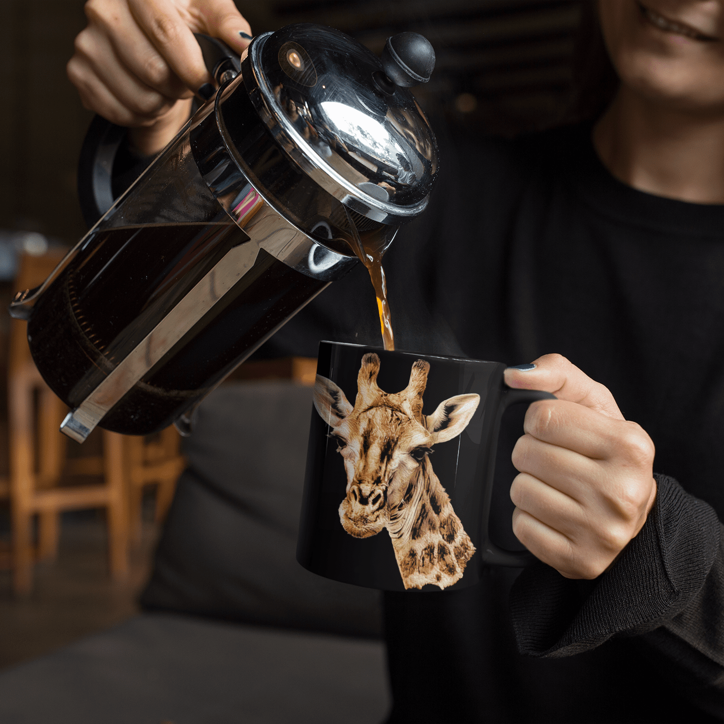 Giraffe 15oz Large Black Ceramic Mug - HD Printing