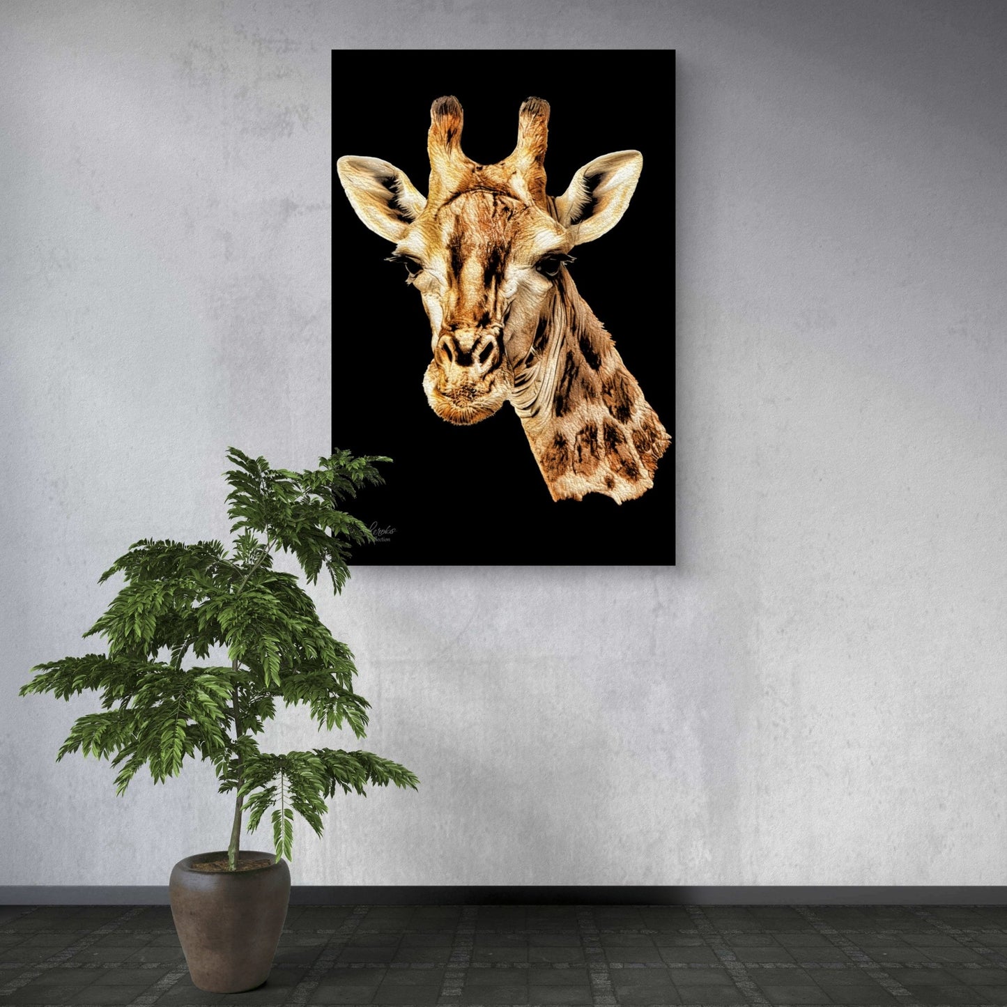 Giraffe Indoor & Outdoor HD Black Silk Poster - HD Printing