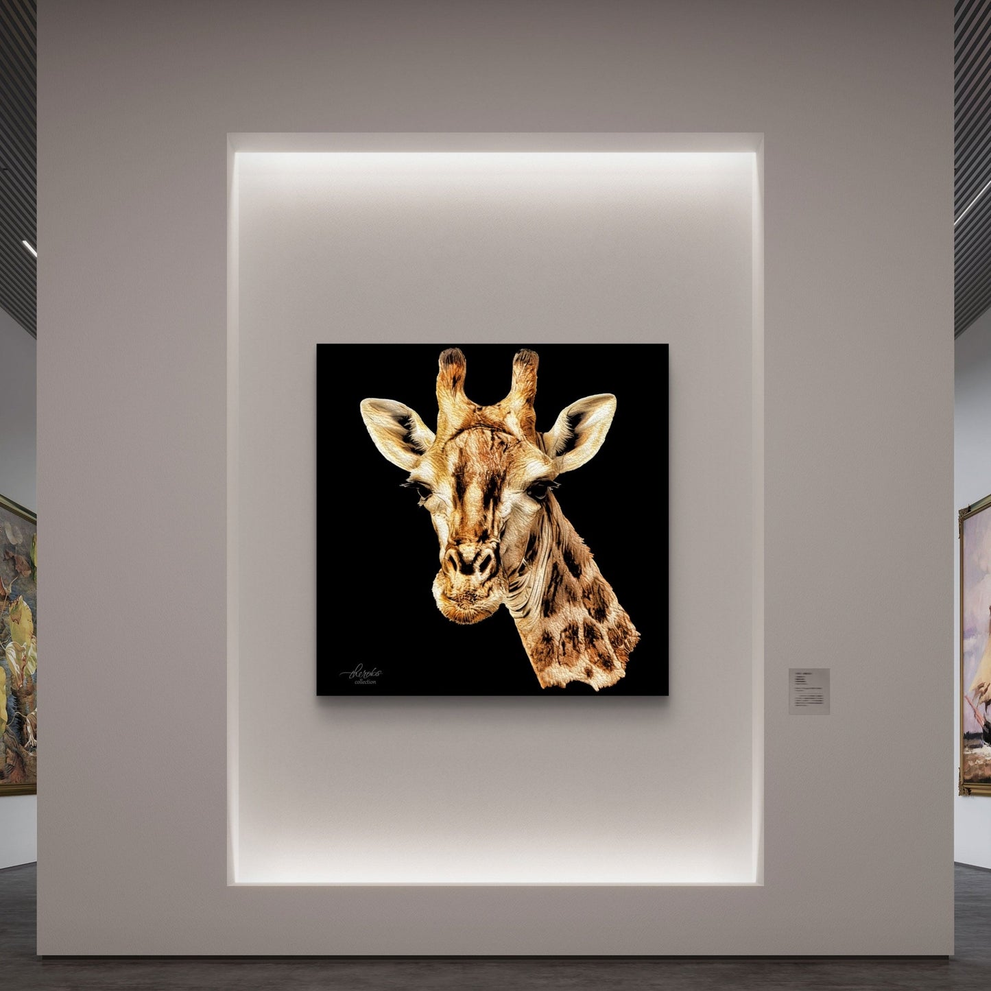 Giraffe Satin Stretched Black Canvas Print - HD Printing