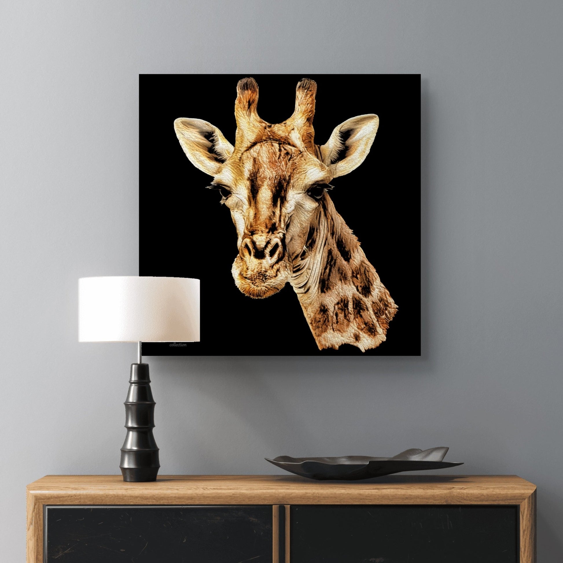 Giraffe Satin Stretched Black Canvas Print - HD Printing