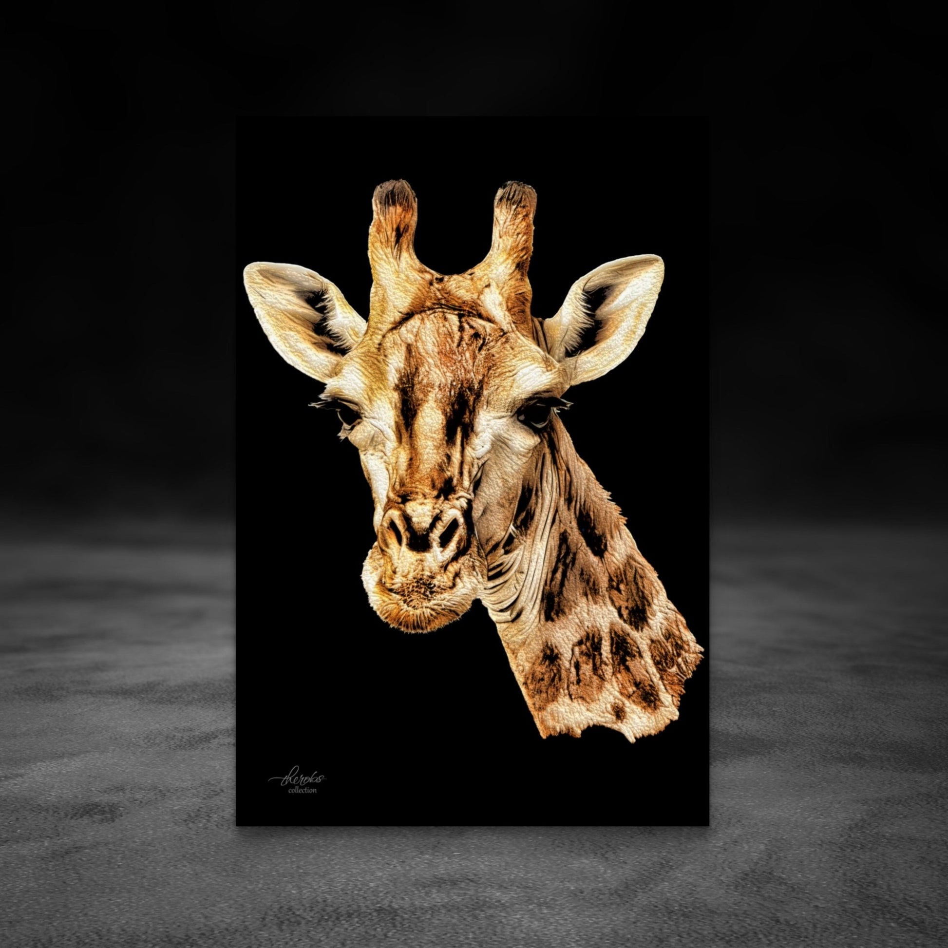 Giraffe Satin Stretched Black Canvas Print - HD Printing