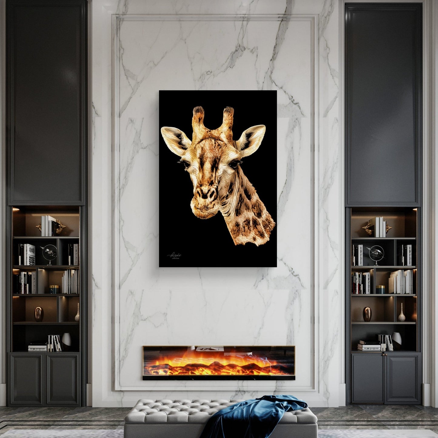 Giraffe Satin Stretched Black Canvas Print - HD Printing