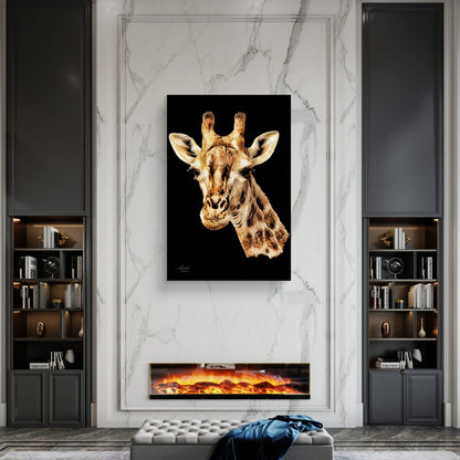 Giraffe Satin Stretched Black Canvas Print - HD Printing