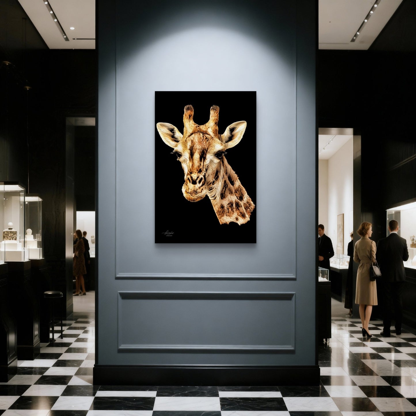 Giraffe Satin Stretched Black Canvas Print - HD Printing