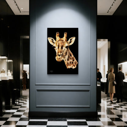 Giraffe Satin Stretched Black Canvas Print - HD Printing