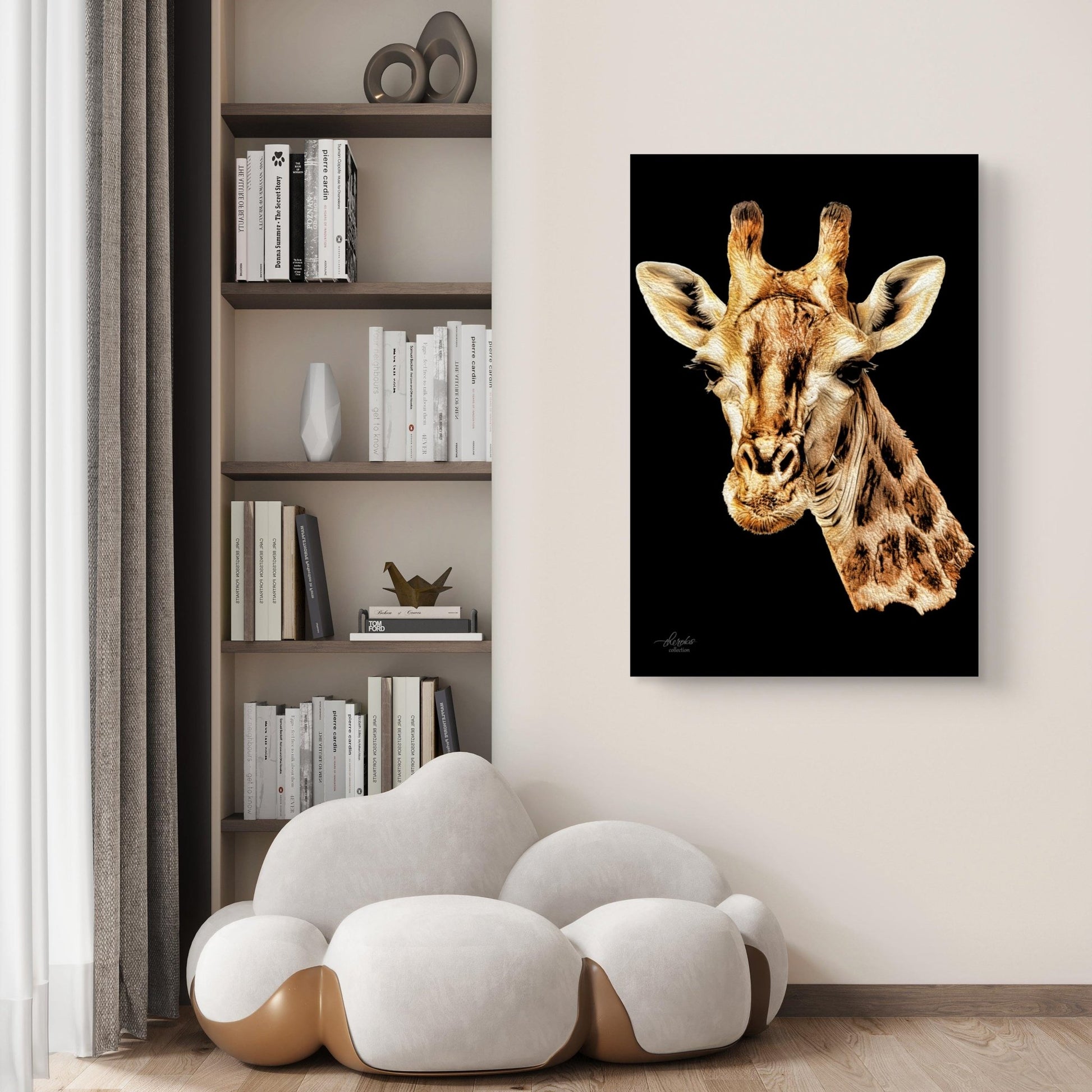 Giraffe Satin Stretched Black Canvas Print - HD Printing