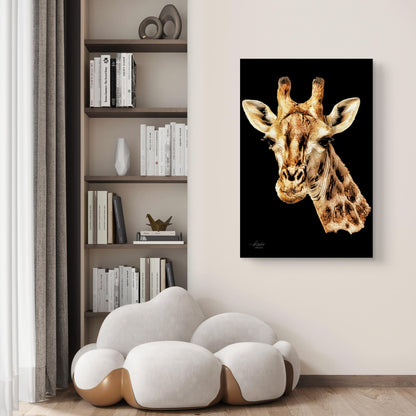 Giraffe Satin Stretched Black Canvas Print - HD Printing