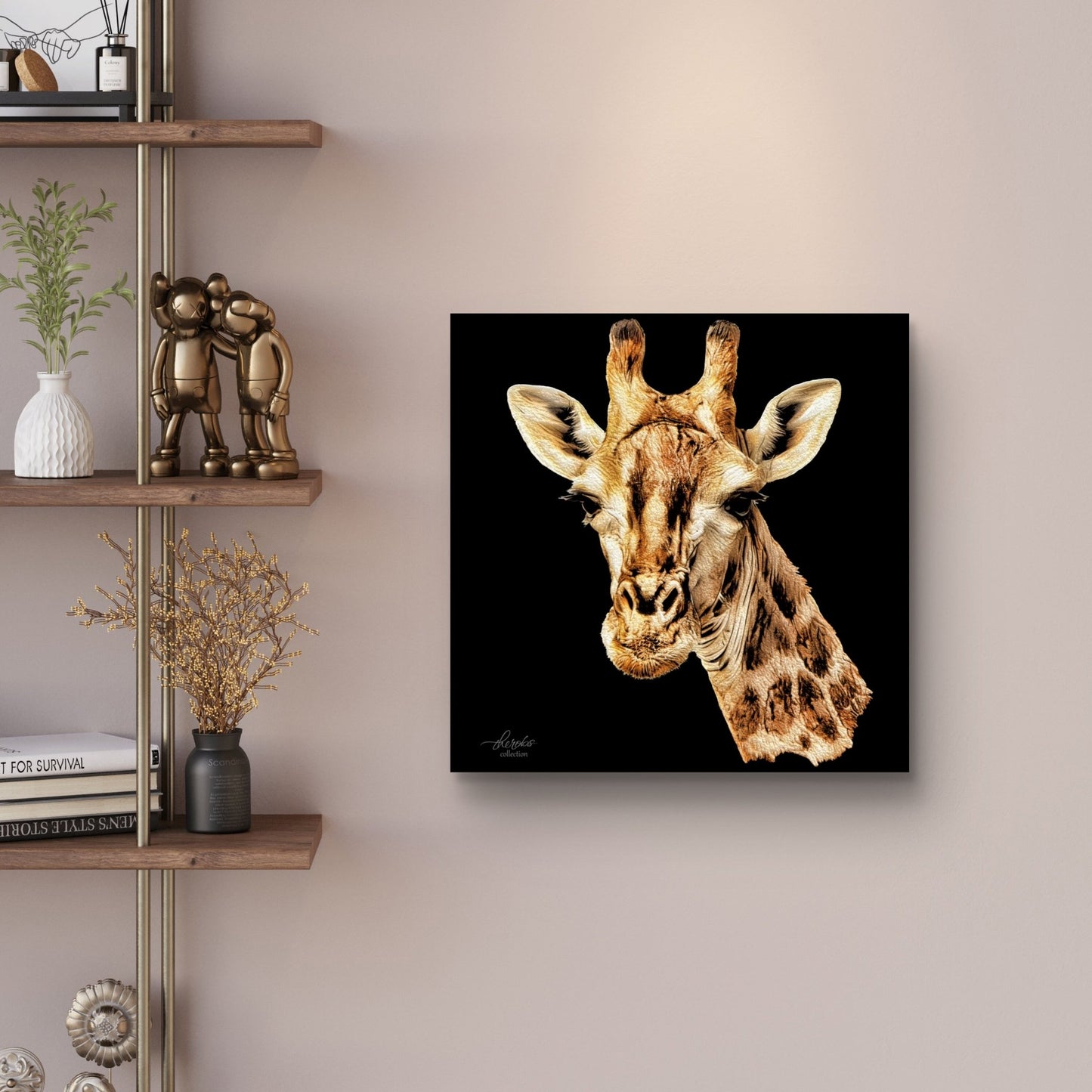 Giraffe Satin Stretched Black Canvas Print - HD Printing
