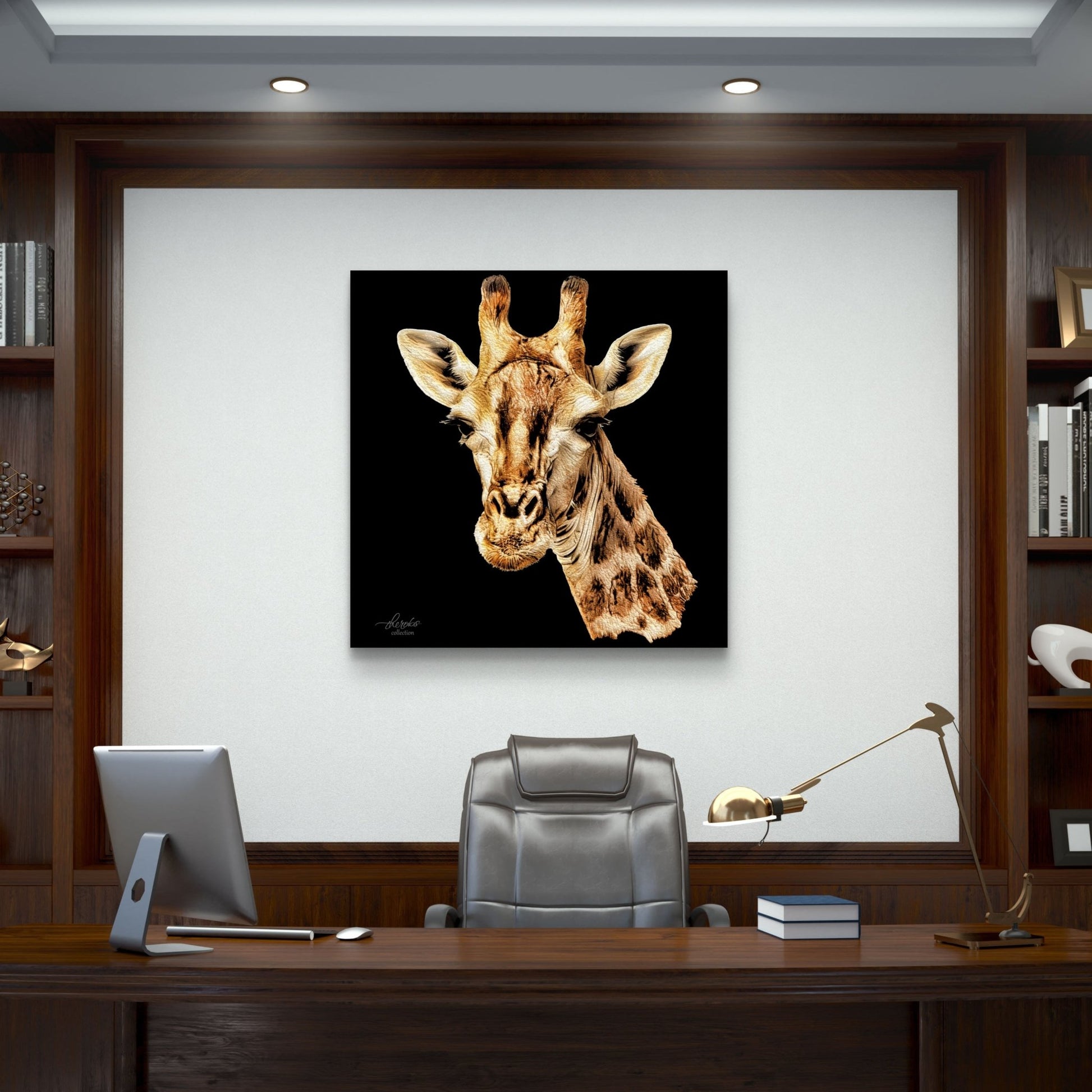 Giraffe Satin Stretched Black Canvas Print - HD Printing