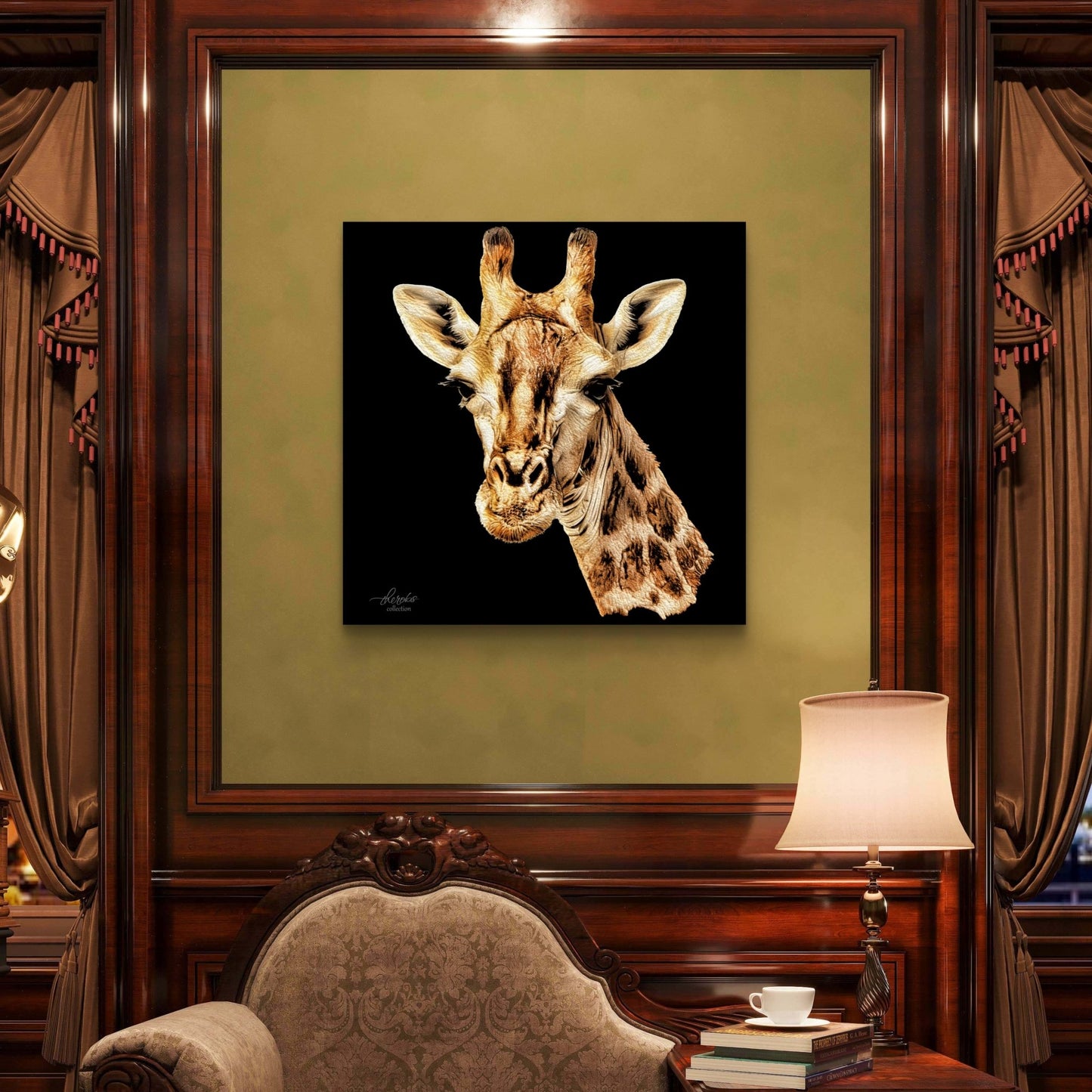 Giraffe Satin Stretched Black Canvas Print - HD Printing