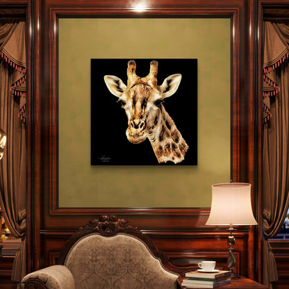 Giraffe Satin Stretched Black Canvas Print - HD Printing