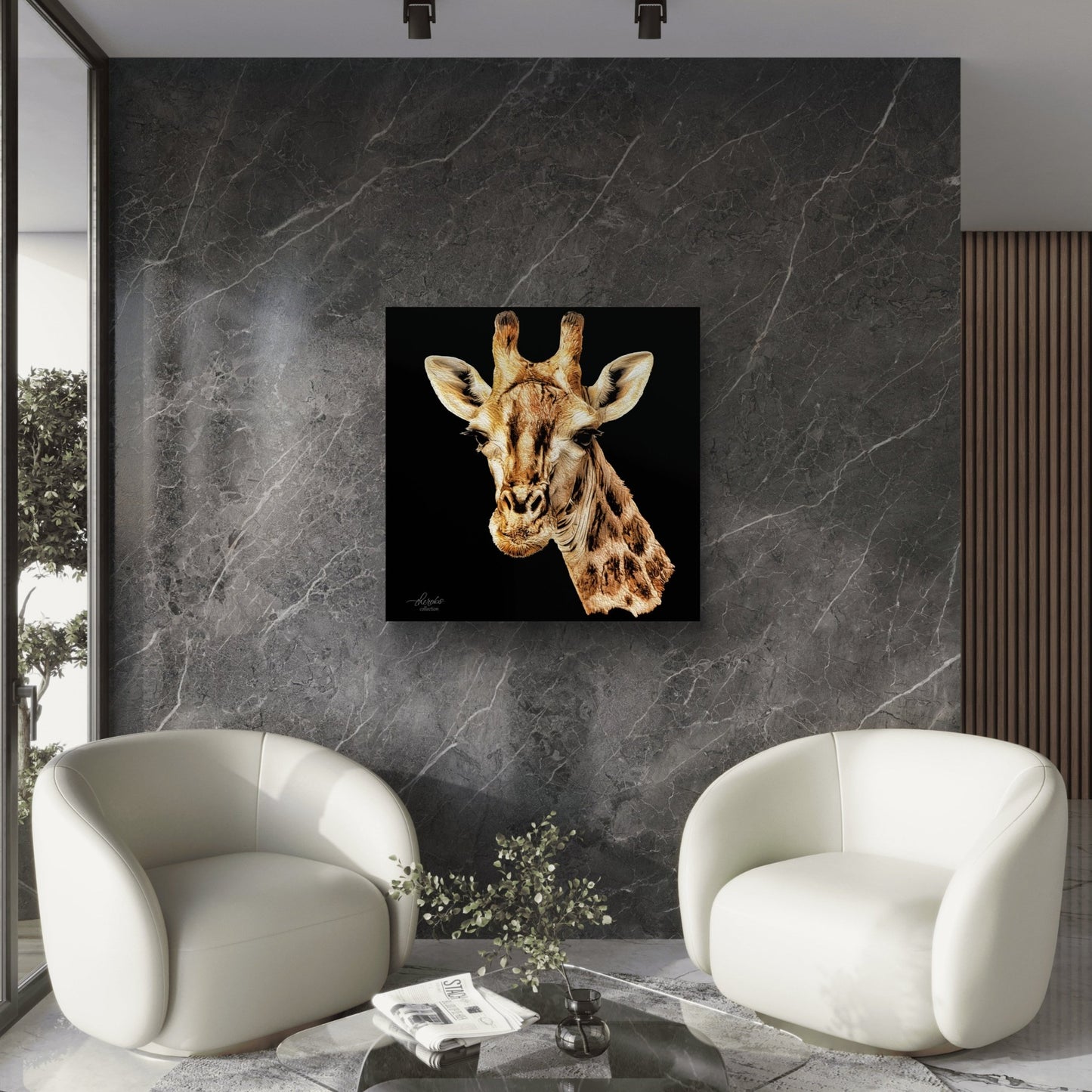 Giraffe Satin Stretched Black Canvas Print - HD Printing