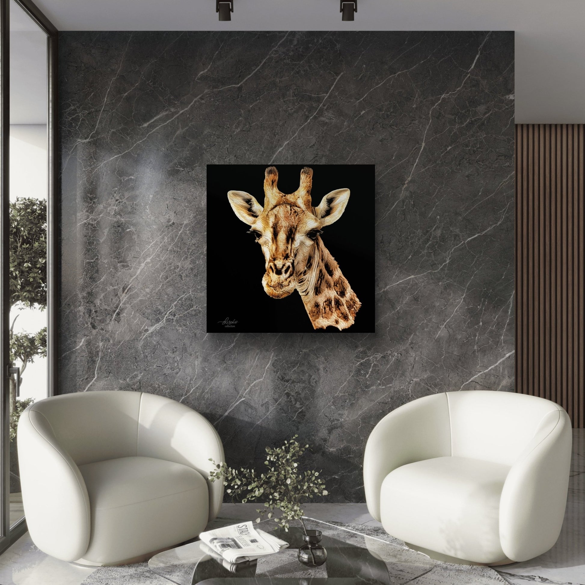 Giraffe Satin Stretched Black Canvas Print - HD Printing