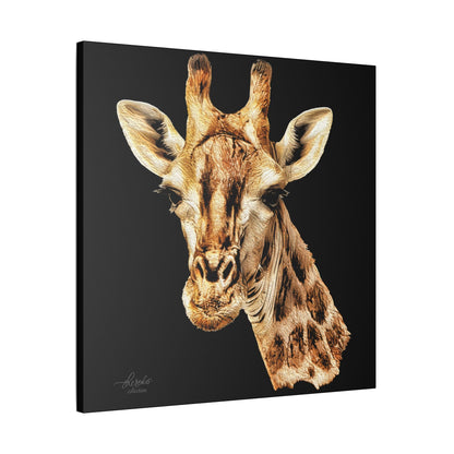 Giraffe Satin Stretched Black Canvas Print - HD Printing