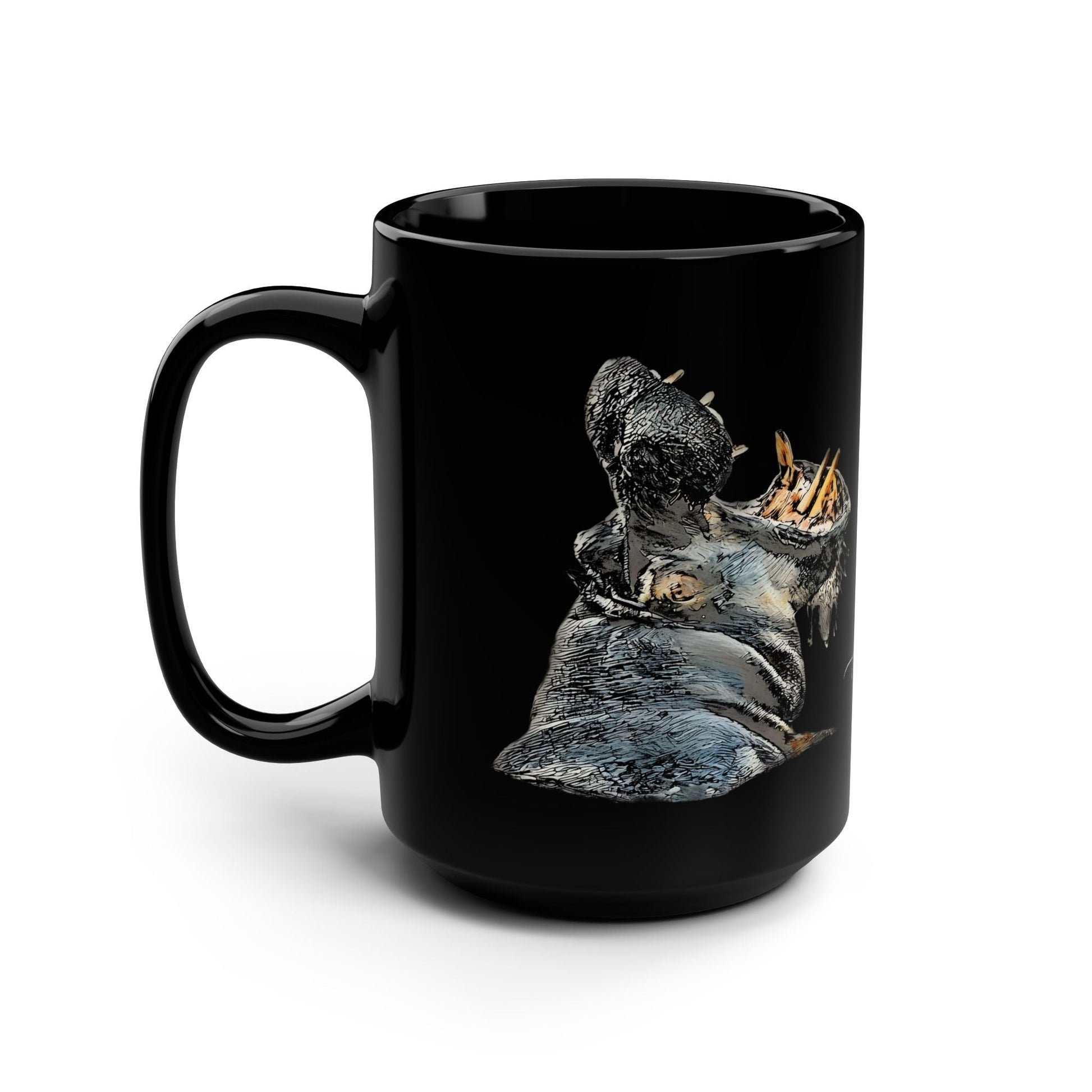 Hippo 15oz Black Ceramic Coffee Mug - HD Printing