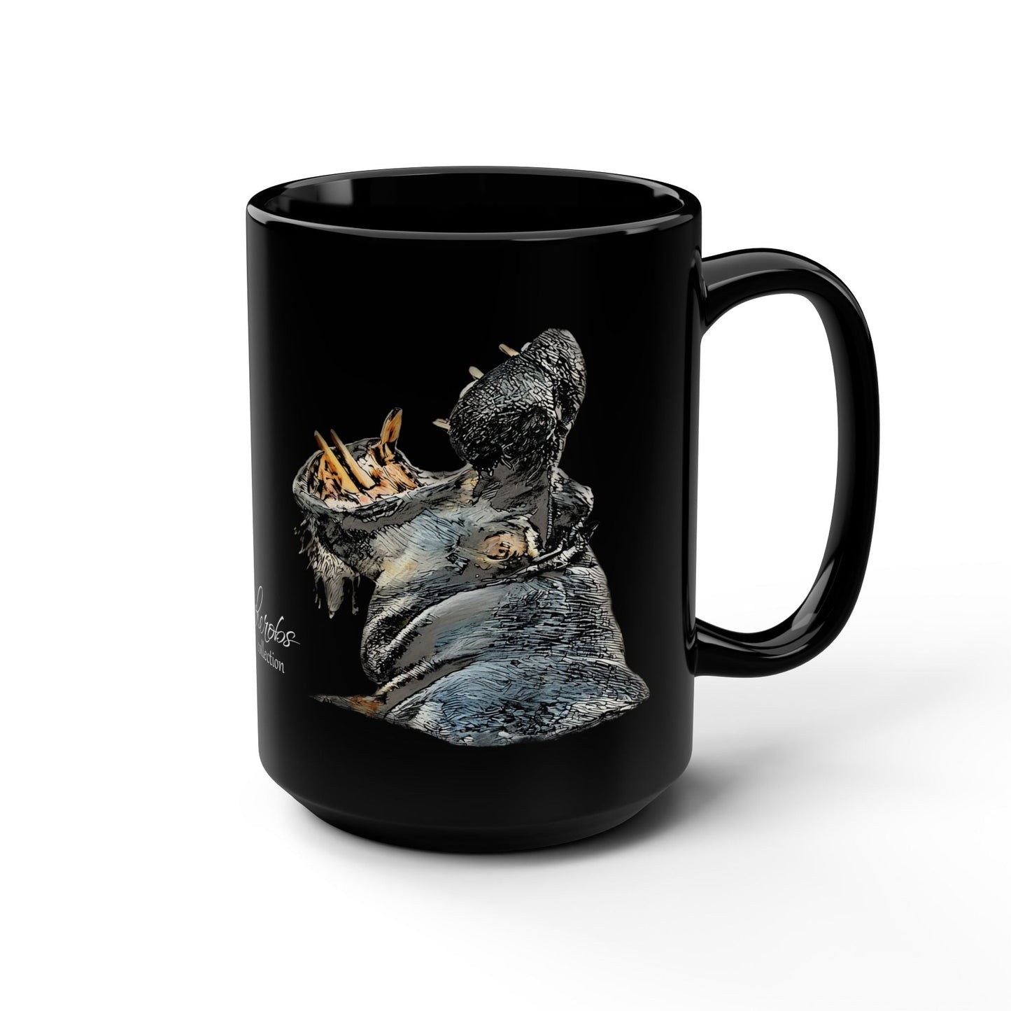 Hippo 15oz Black Ceramic Coffee Mug - HD Printing