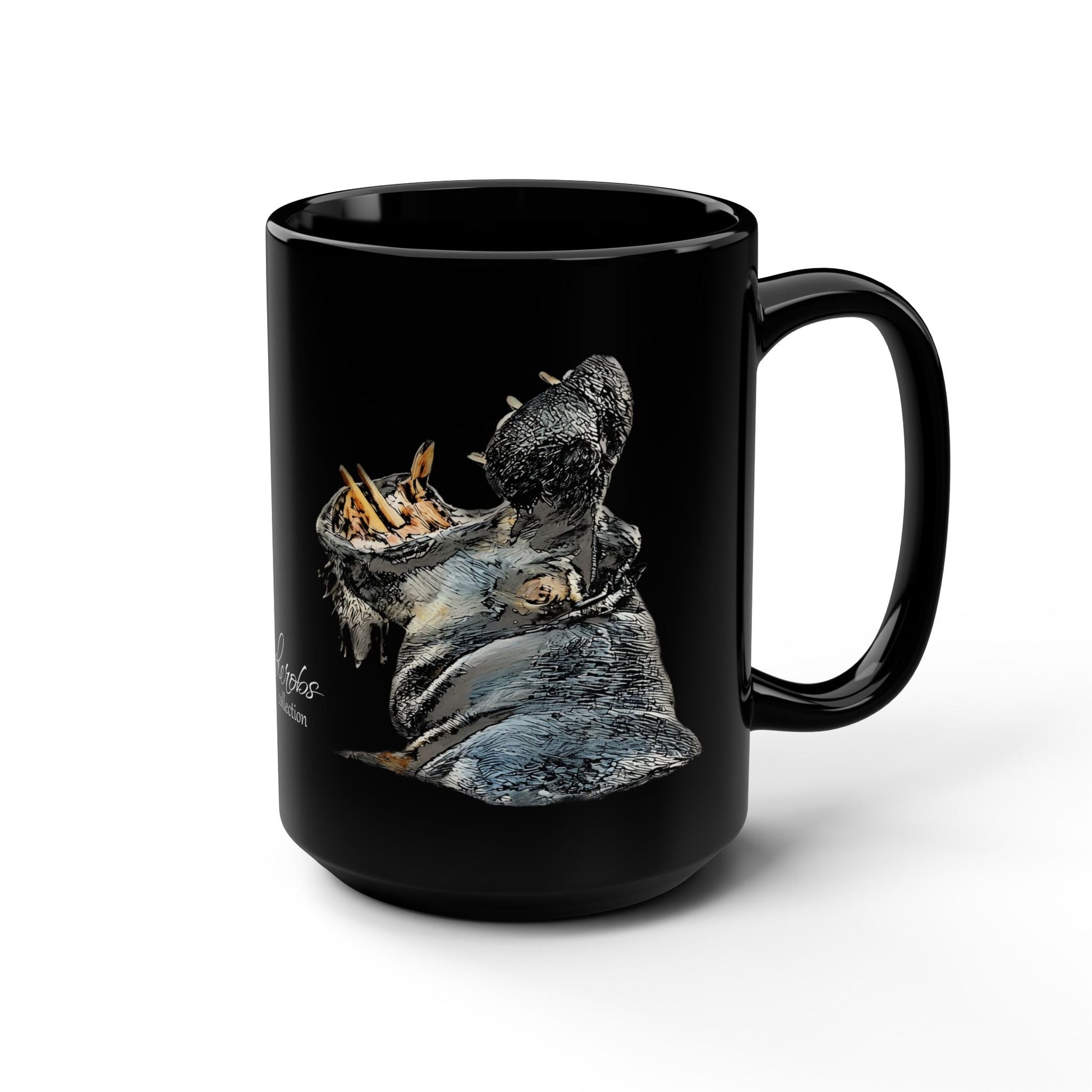 Hippo 15oz Black Ceramic Coffee Mug - HD Printing
