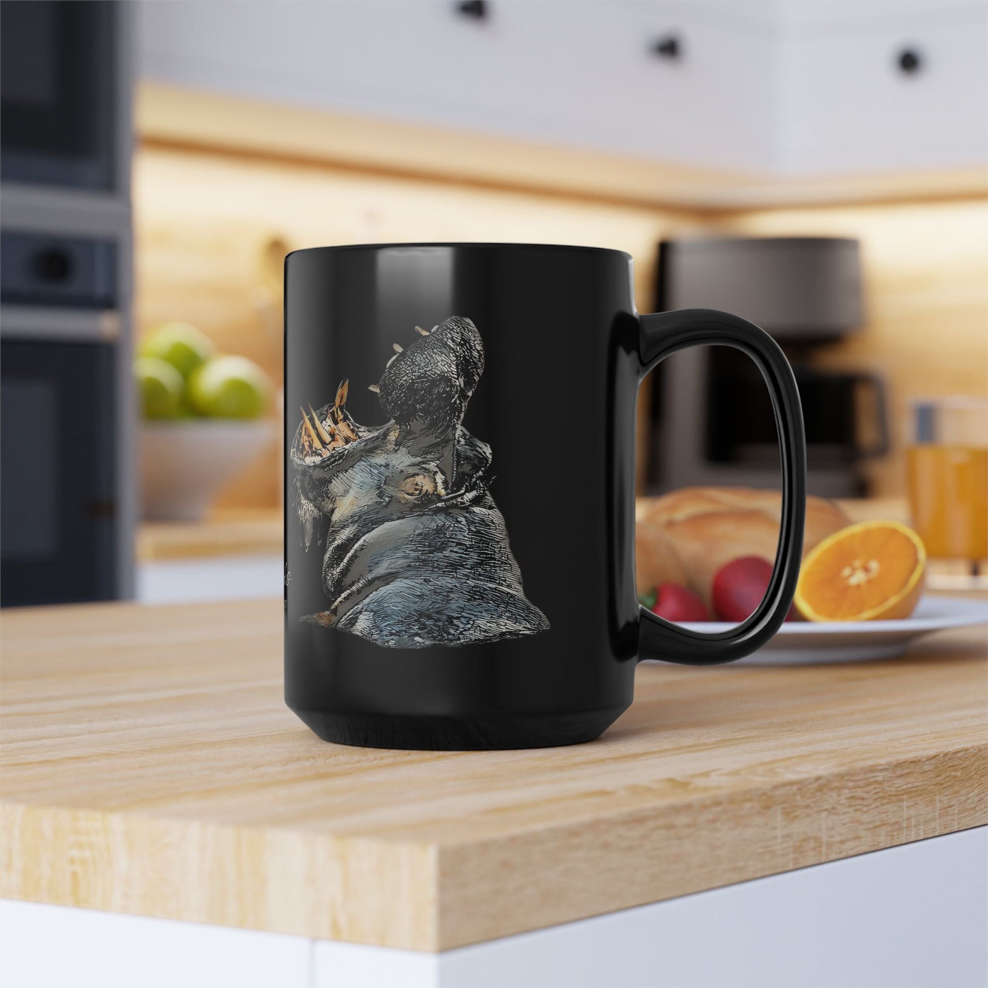 Hippo 15oz Black Ceramic Coffee Mug - HD Printing