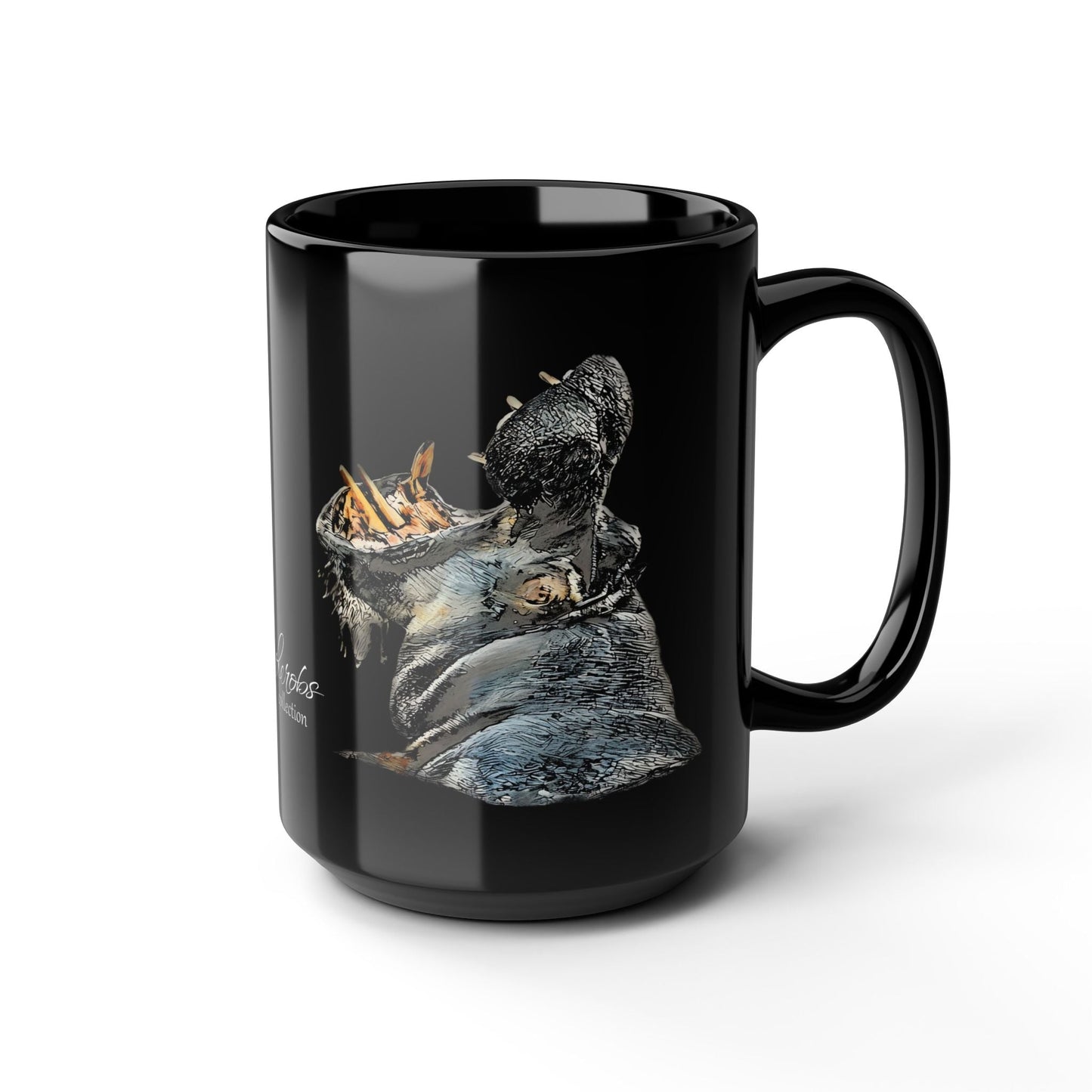 Hippo 15oz Black Ceramic Coffee Mug - HD Printing
