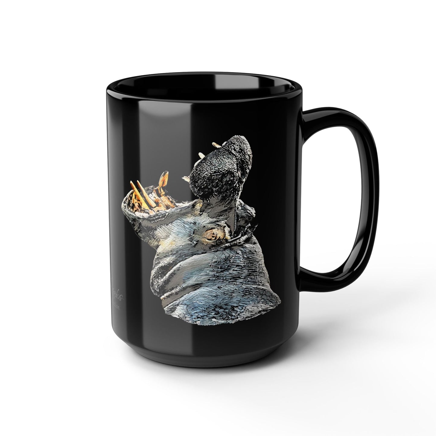 Hippo 15oz Large Black Ceramic Mug - HD Printing