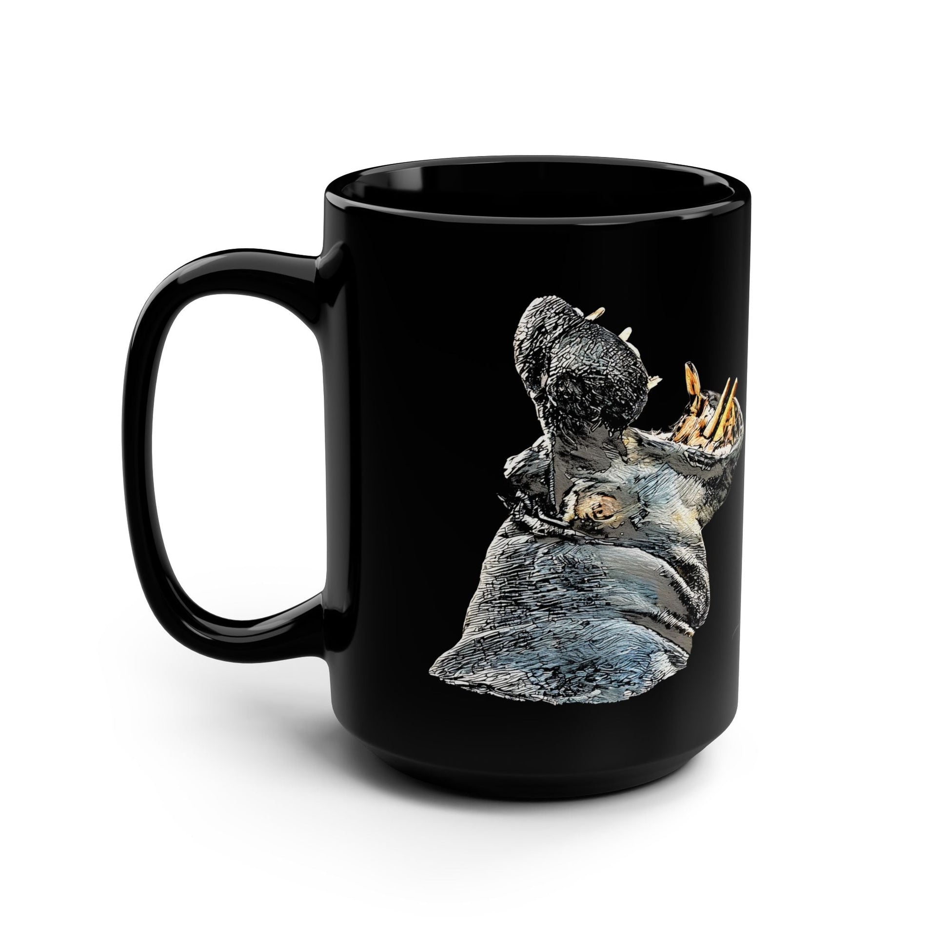 Hippo 15oz Large Black Ceramic Mug - HD Printing