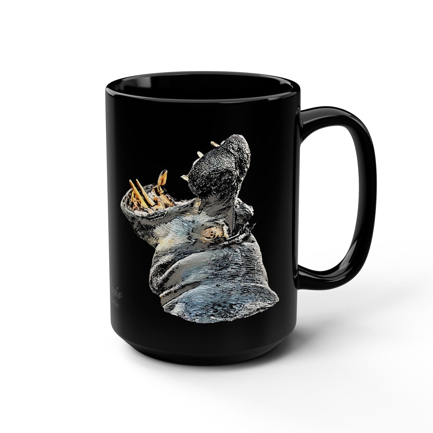 Hippo 15oz Large Black Ceramic Mug - HD Printing