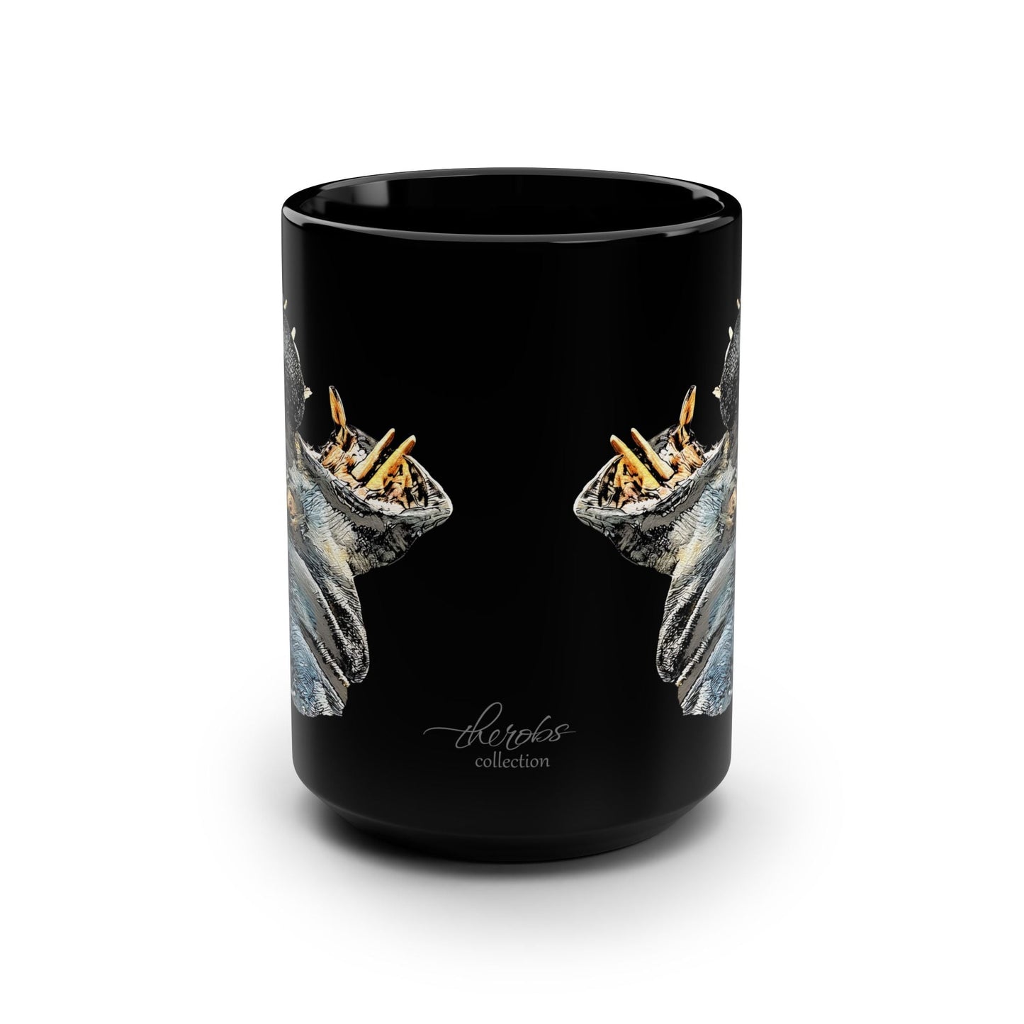 Hippo 15oz Large Black Ceramic Mug - HD Printing